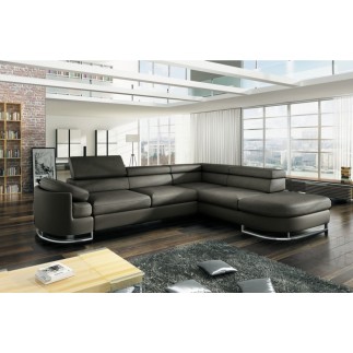 Canapé d'angle convertible ISLANDA en simili cuir de qualité, gris foncé