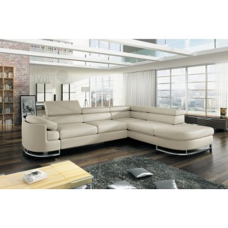 Canapé d'angle convertible ISLANDA en simili cuir de qualité, crème