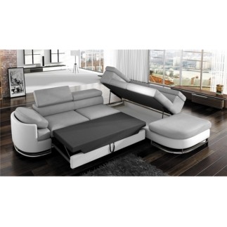Canapé d'angle convertible ISLANDA en simili cuir de qualité, crème