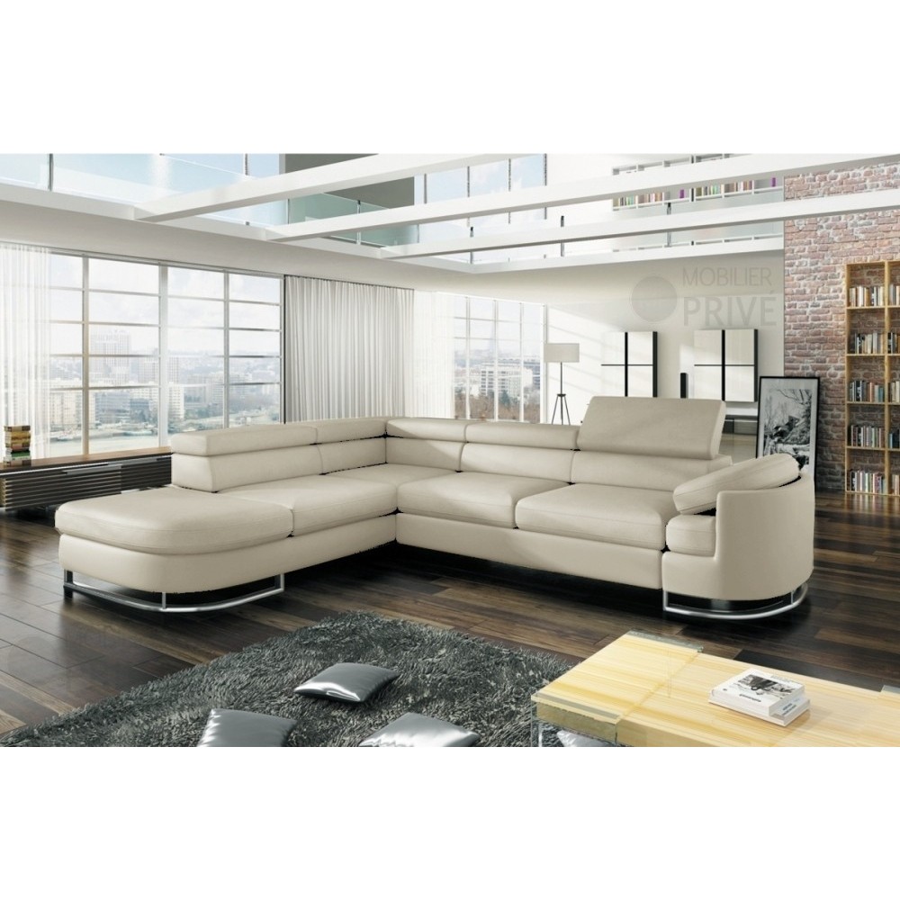 Canapé d'angle convertible ISLANDA en simili cuir de qualité, crème, 5/6 places, angle gauche Canapé d'angle convertible ISLANDA en simili cuir de qualité, crème, 5/6 places, angle gauche