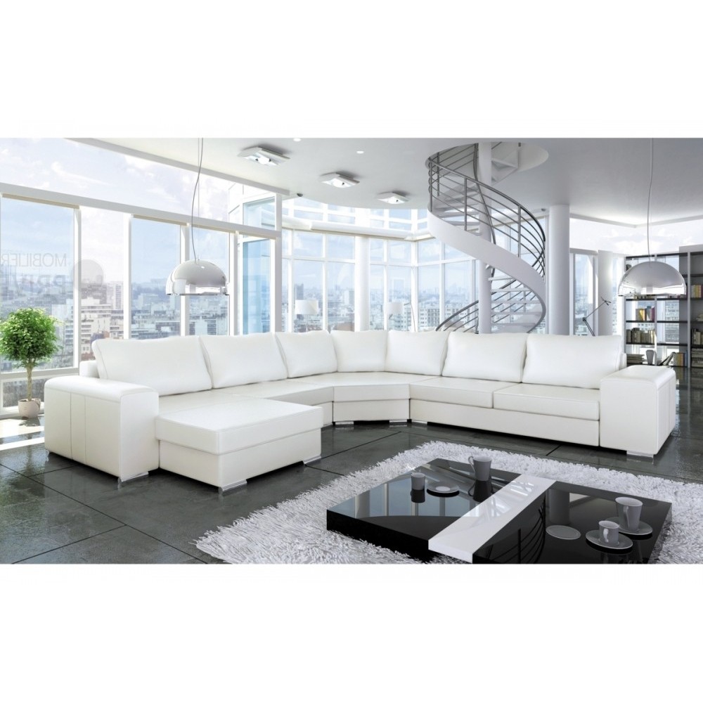 Canapé d'angle convertible ASTORE en simili cuir de qualité, blanc, 7/8 places, angle droit Canapé d'angle convertible ASTORE en simili cuir de qualité, blanc, 7/8 places, angle droit