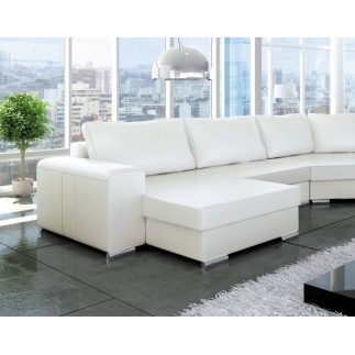 Canapé d'angle convertible ASTORE en simili cuir de qualité, blanc