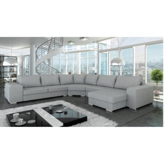 Canapé d'angle convertible ASTORE en simili cuir de qualité, blanc, 7/8 places, angle gauche