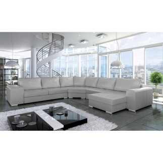 Canapé d'angle convertible ASTORE en simili cuir de qualité, blanc