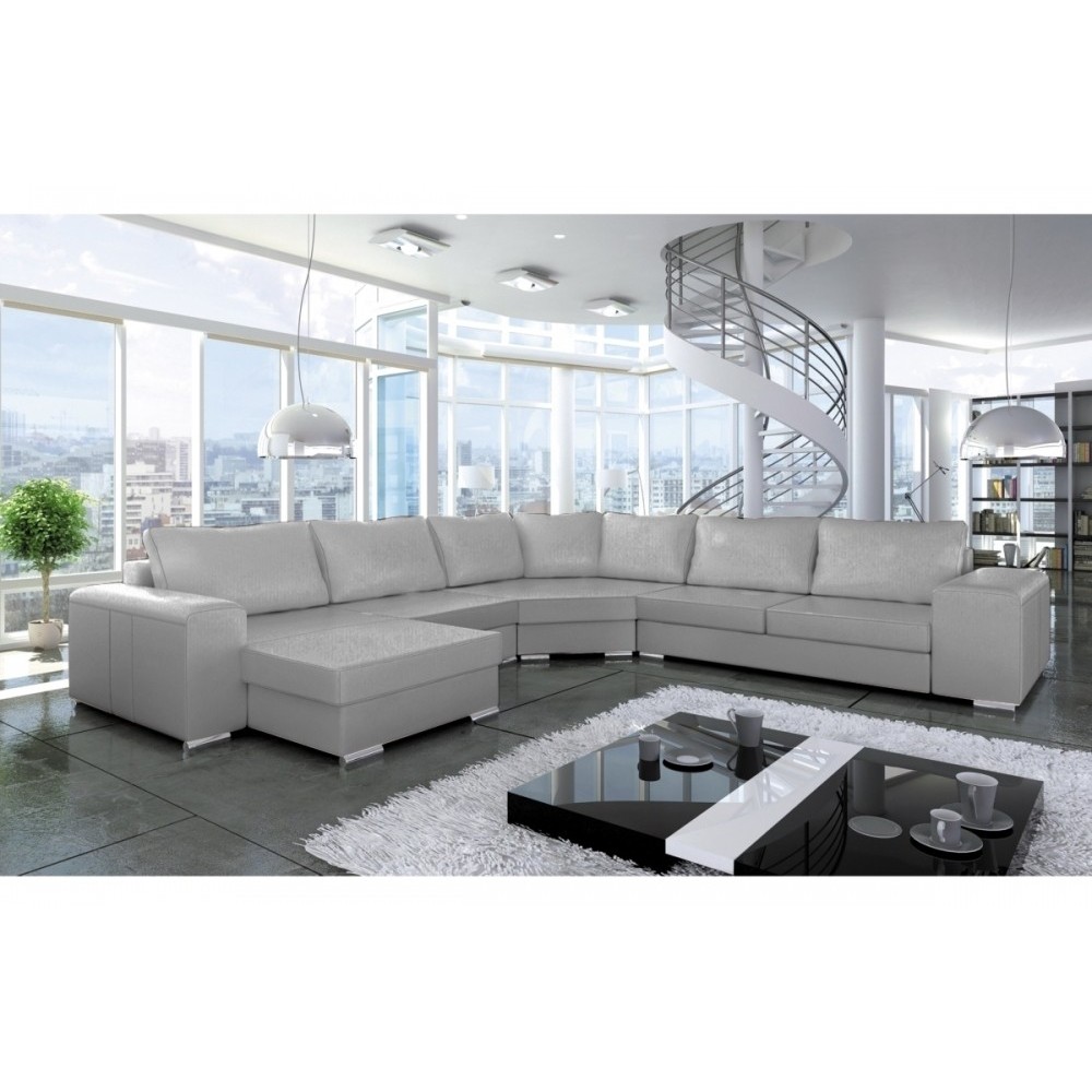 Canapé d'angle convertible ASTORE en simili cuir de qualité, gris clair, 7/8 places, angle droit Canapé d'angle convertible ASTORE en simili cuir de qualité, gris clair, 7/8 places, angle droit