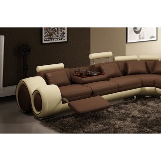 Canapé d'angle en cuir italien 8 places CARLTON, chocolat et beige, angle gauche