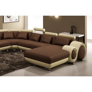 Canapé d'angle en cuir italien 8 places CARLTON, chocolat et beige