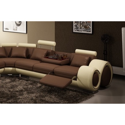 Canapé d'angle en cuir italien 8 places CARLTON, chocolat et beige, angle droit