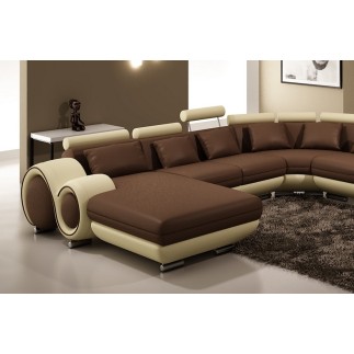 Canapé d'angle en cuir italien 8 places CARLTON, chocolat et beige
