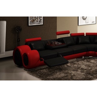 Canapé d'angle en cuir italien 8 places CARLTON, noir et rouge