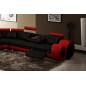 Canapé d'angle en cuir italien 8 places CARLTON, noir et rouge, angle droit Canapé d'angle en cuir italien 8 places CARLTON, noir et rouge, angle droit
