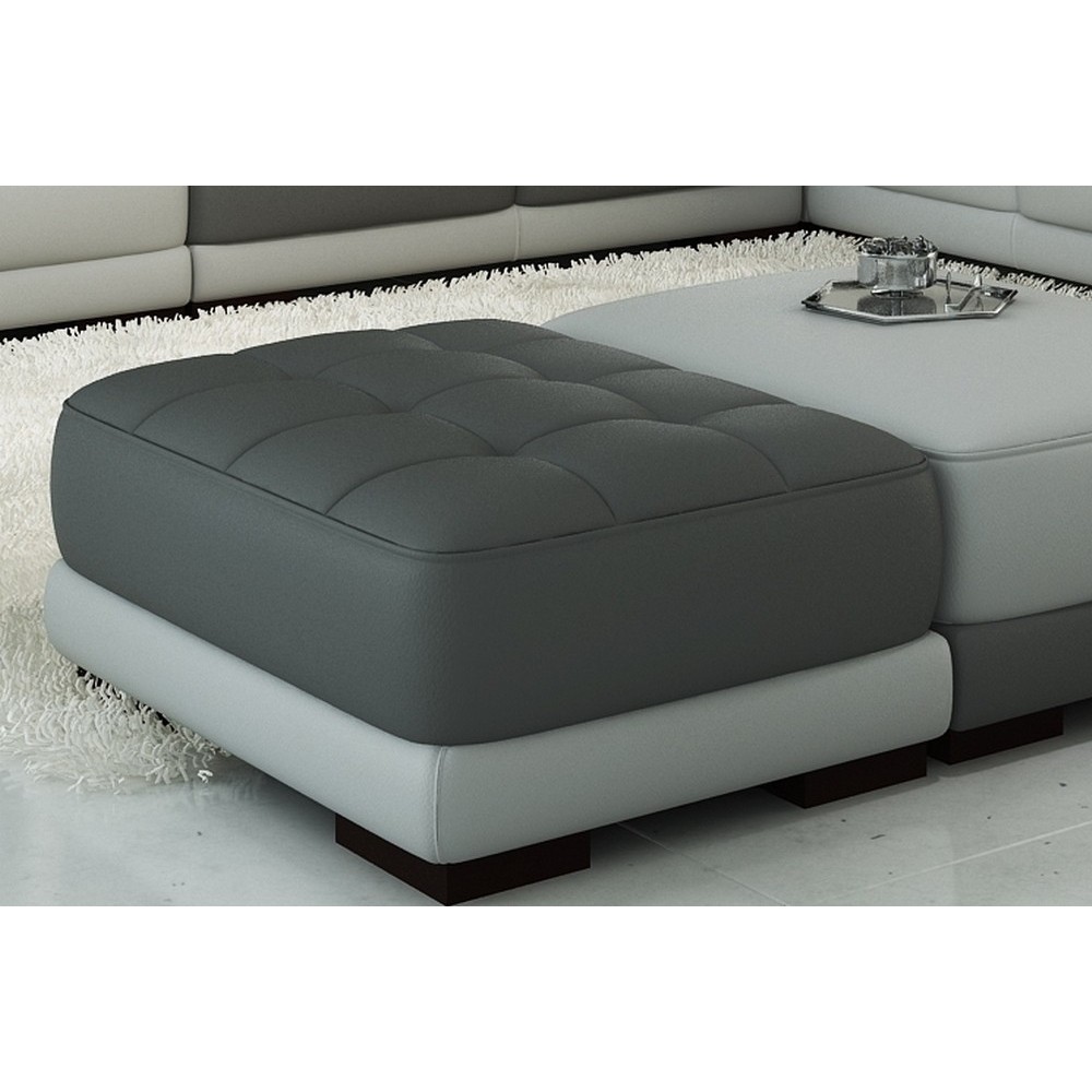 Pouf Standing en tout cuir prestige luxe très épais pleine fleur haut de gamme italien, matelassé. Assise gris foncé n°628 et to