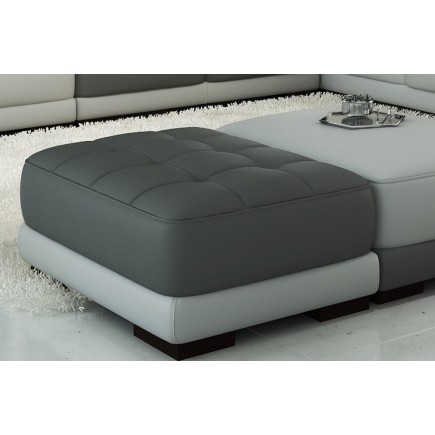 Pouf Standing en tout cuir prestige luxe très épais pleine fleur haut de gamme italien, matelassé. Assise gris foncé n°628 et to