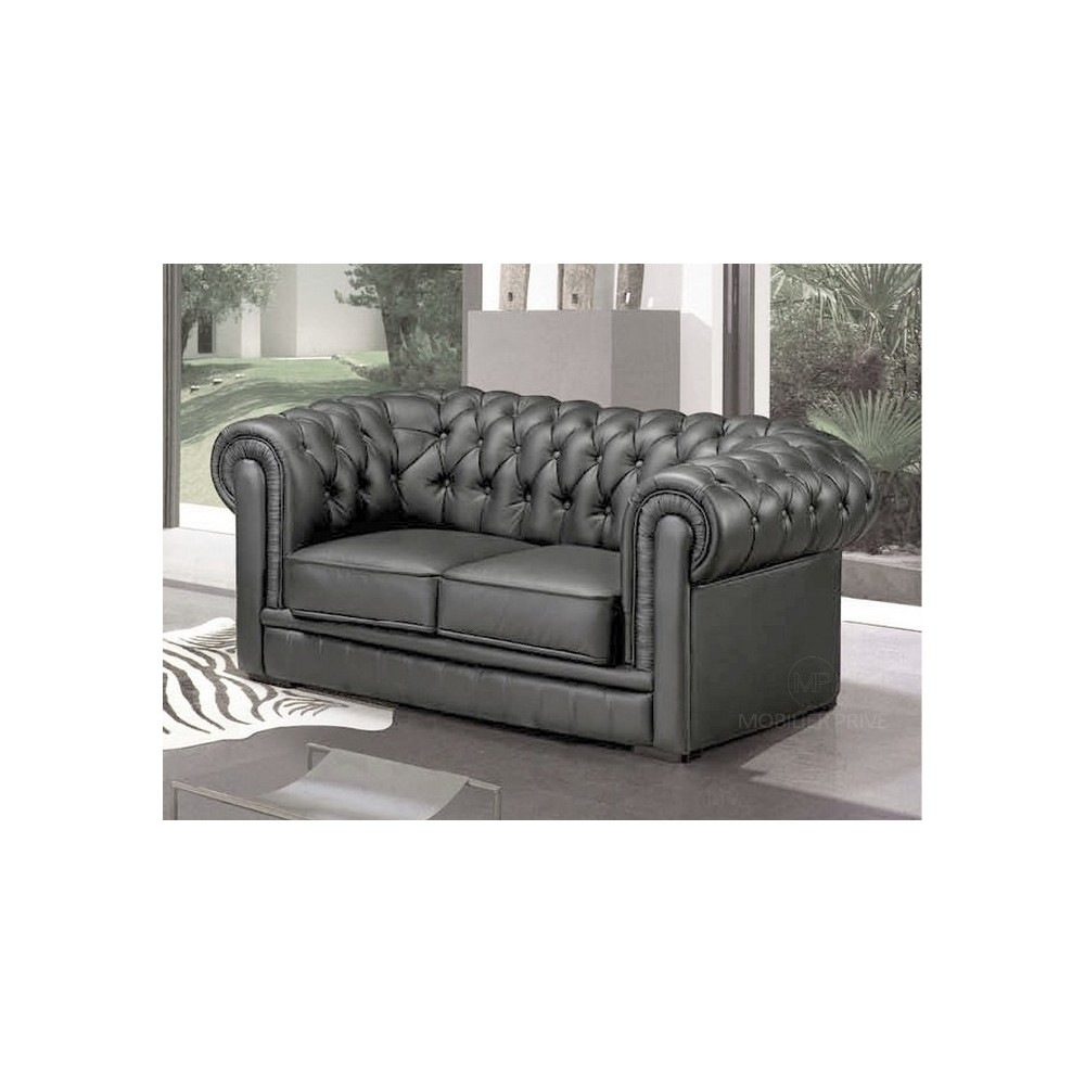 Canapé 2 places en cuir italien CHESTERFIELD, gris foncé Canapé 2 places en cuir italien CHESTERFIELD, gris foncé