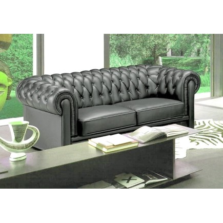 Canapé 2 places en cuir italien CHESTERFIELD, gris foncé