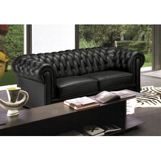 Canapé 2 places en cuir italien CHESTERFIELD, noir