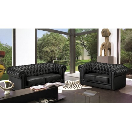 Canapé 3 places en cuir italien CHESTERFIELD, noir