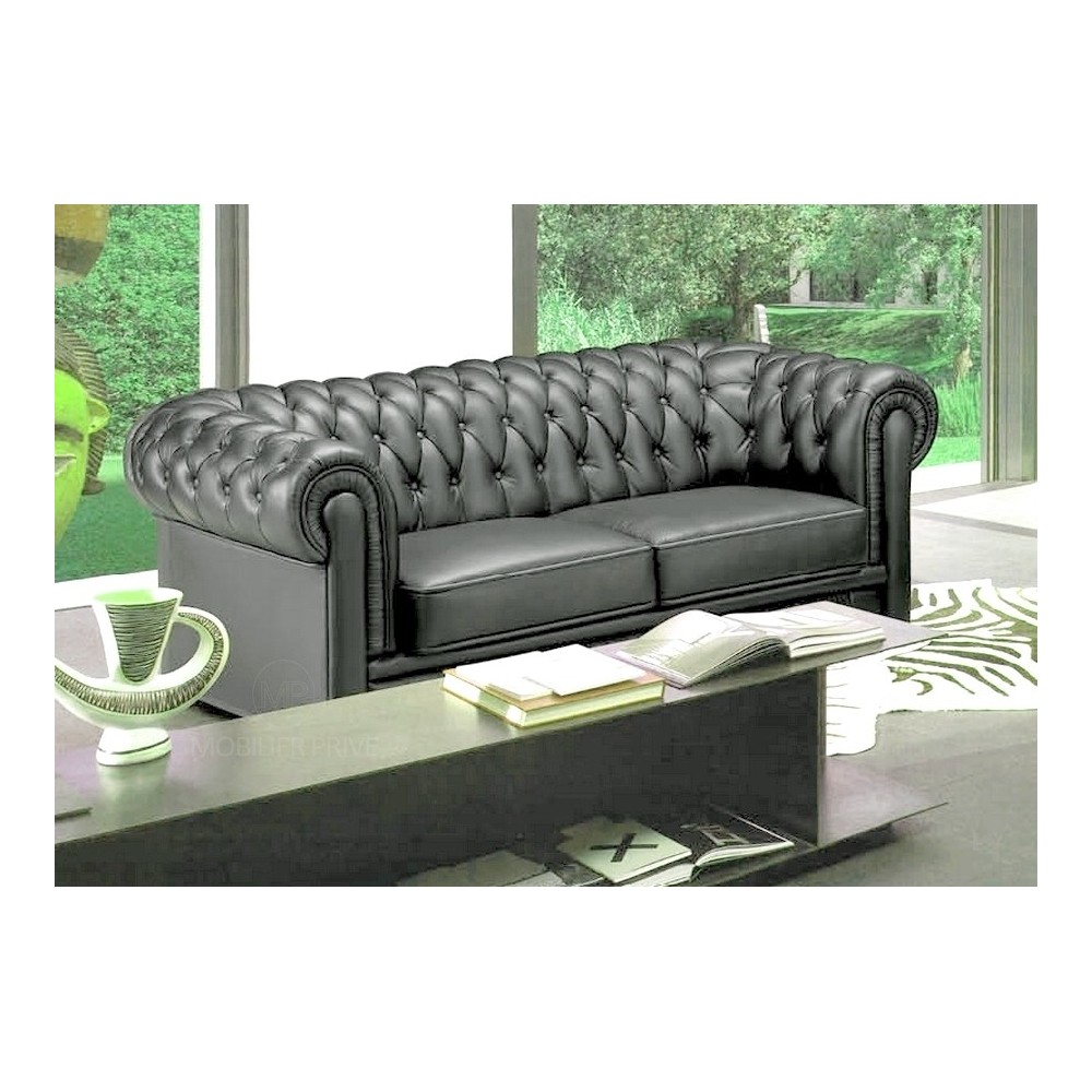 Canapé 3 places en cuir italien CHESTERFIELD, gris foncé Canapé 3 places en cuir italien CHESTERFIELD, gris foncé