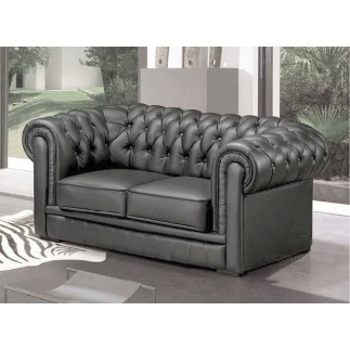 Canapé 3 places en cuir italien CHESTERFIELD, gris foncé