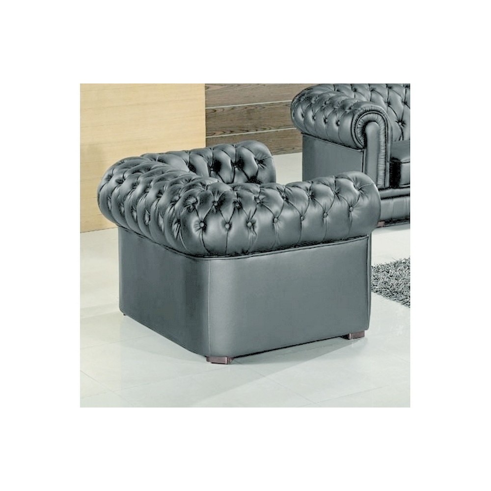 Fauteuil 1 place en cuir italien CHESTERFIELD, gris foncé Fauteuil 1 place en cuir italien CHESTERFIELD, gris foncé