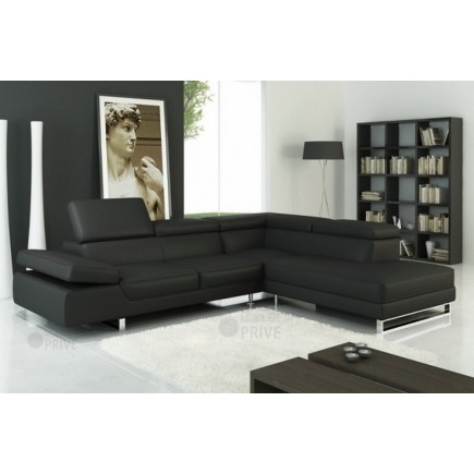 Canapé d'angle en cuir italien 5/6 places Grand GEORGE, noir, angle droit