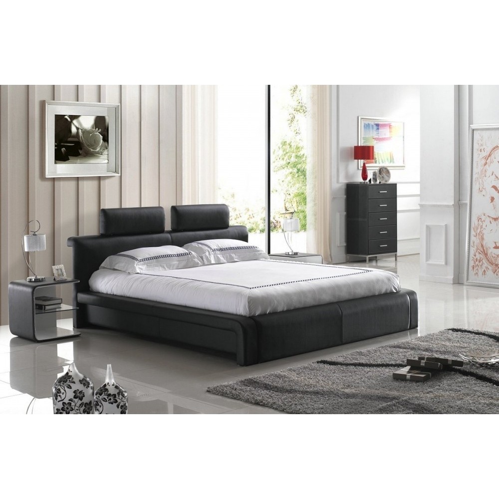 Lit design en cuir italien de luxe BELIO, noir, 160x200