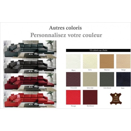 Canapé d'angle en cuir italien 8 places ALMERA avec tétières, personnalisé