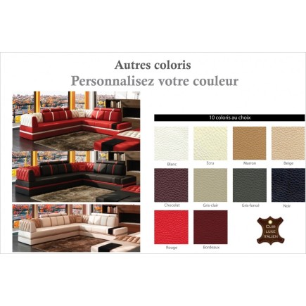 Canapé d'angle en cuir italien 6/7 places RIVA, couleur personnalisée