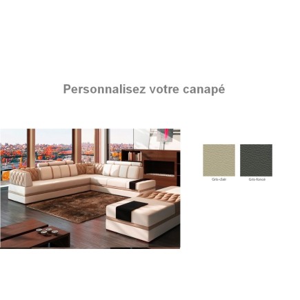 Canapé d'angle en cuir italien 6/7 places RIVA, gris clair et gris foncé
