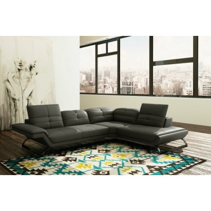 Canapé d'angle en cuir Prestige luxe italien 5 places MODERNI, gris foncé