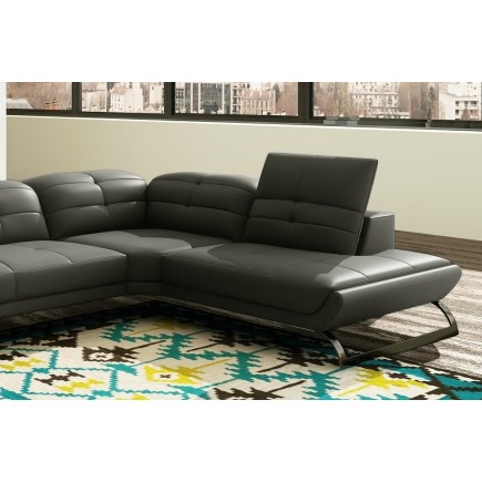 Canapé d'angle en cuir Prestige luxe italien 5 places MODERNI, gris foncé, angle droit