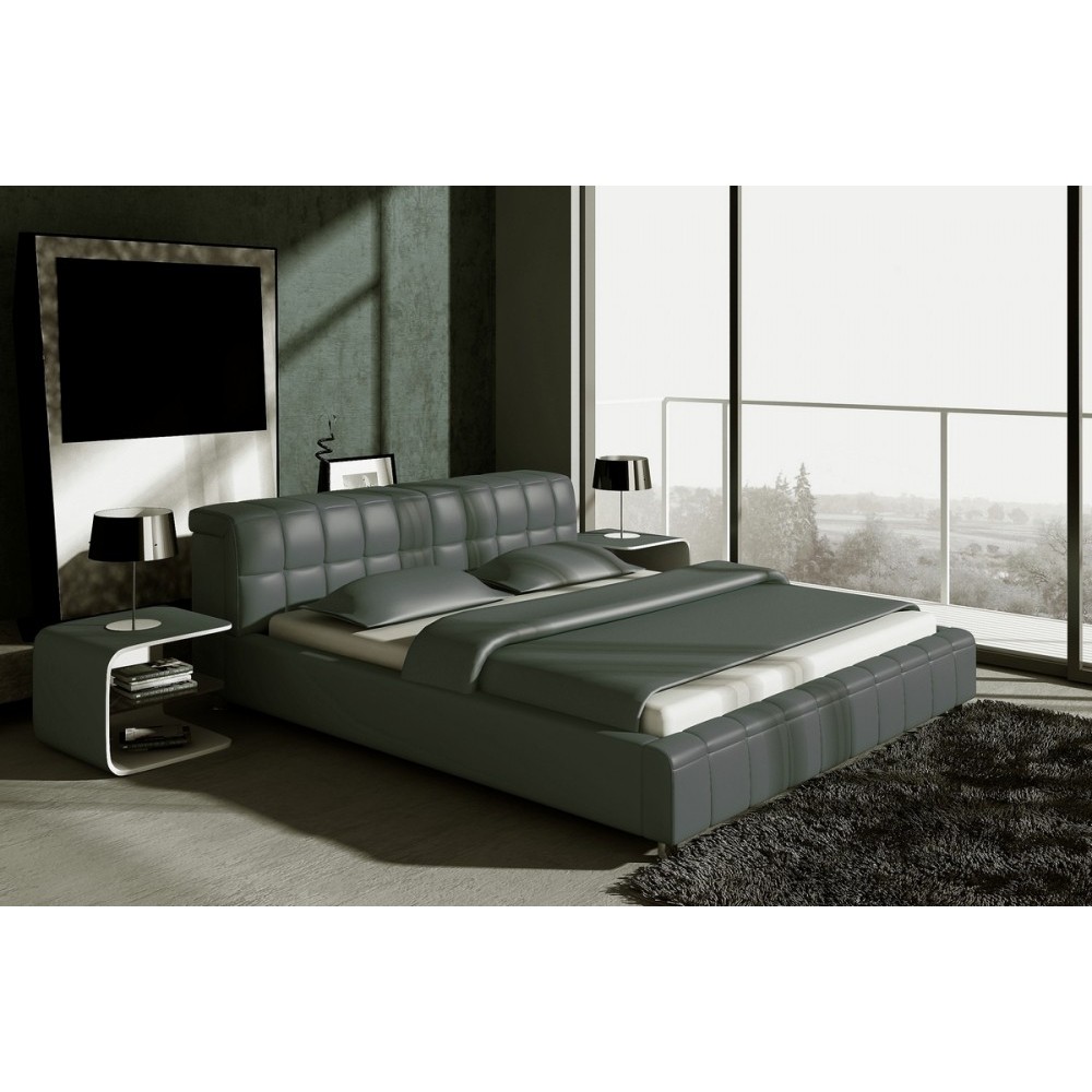 Lit design en cuir italien de luxe SMILEY, gris foncé, 140x190 Lit design en cuir italien de luxe SMILEY, gris foncé, 140x190