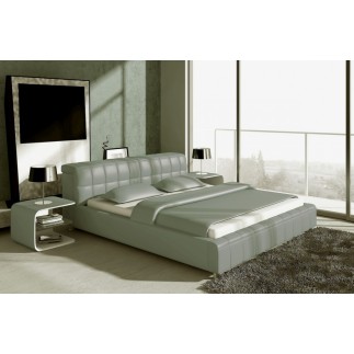 Lit design en cuir italien de luxe SMILEY, gris clair