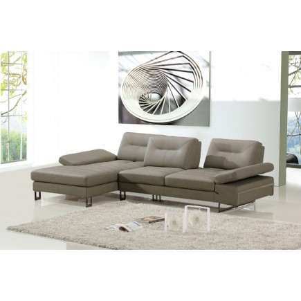 Canapé d'angle en cuir italien 5 places LOUNGE, gris pastel