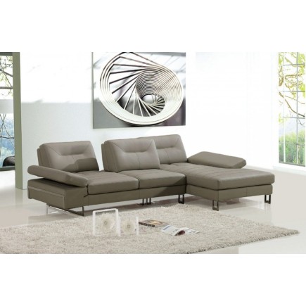 Canapé d'angle en cuir italien 5 places LOUNGE, gris pastel