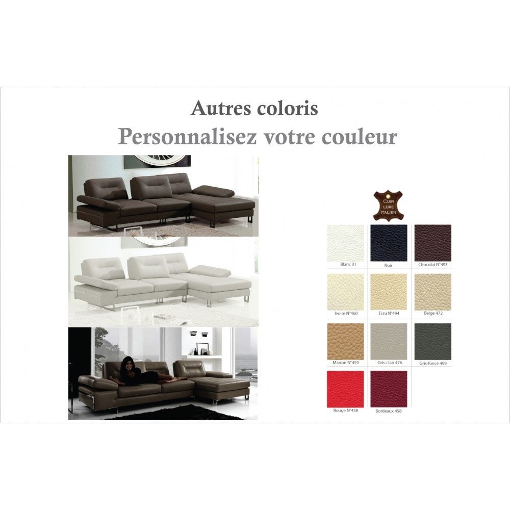 Canapé d'angle en cuir italien 5 places LOUNGE, couleur personnalisée, angle droit Canapé d'angle en cuir italien 5 places LOUNGE, couleur personnalisée, angle droit