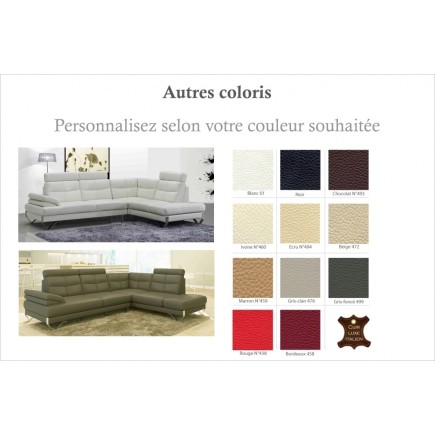Canapé d'angle ARTISTE en cuir haut de gamme italien vachette, couleur personnalisée