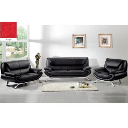 Ensemble composé d'un canapé 3 places et d'un canapé 2 places et d'un fauteuil en cuir prestige luxe italien PASSY, Rouge N°065