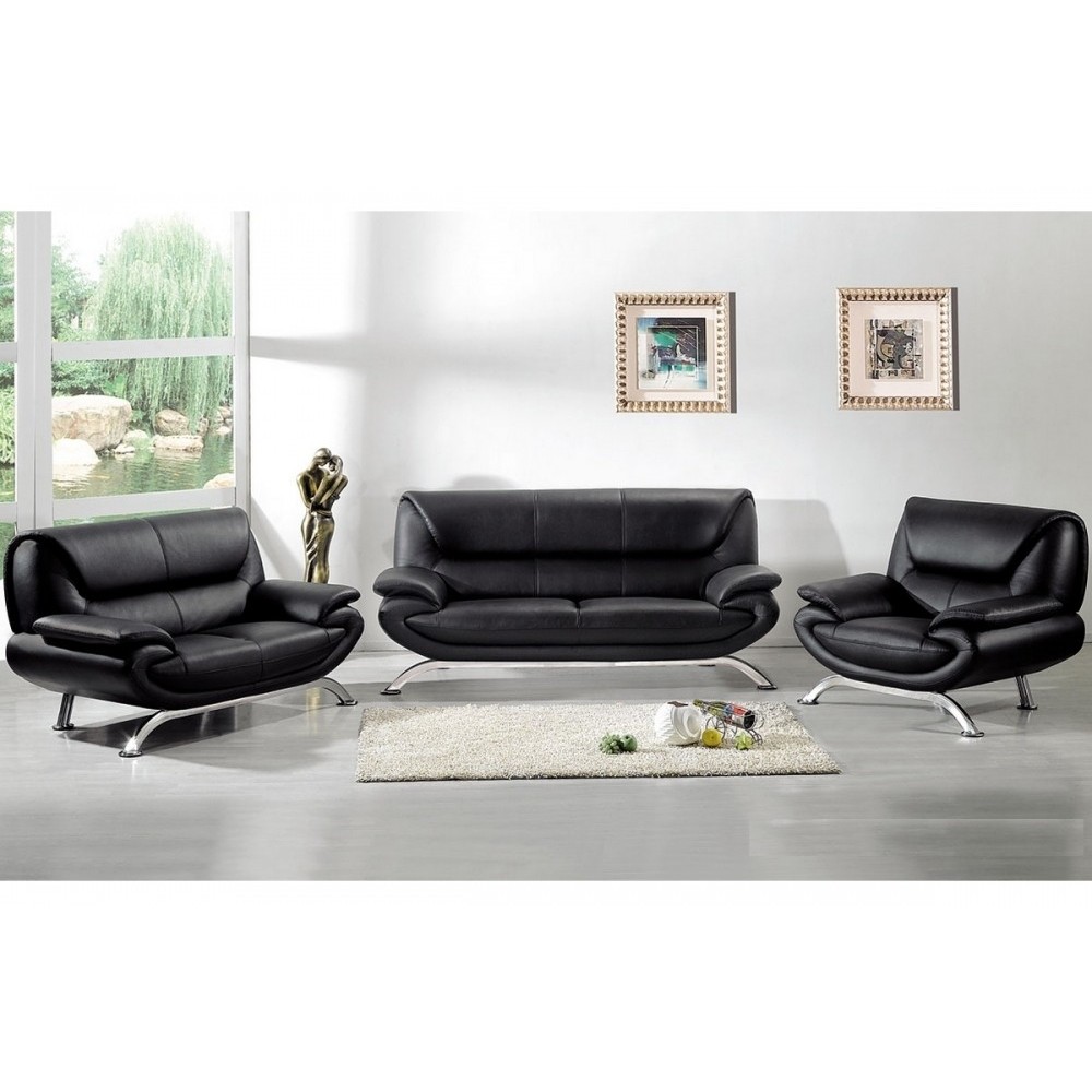 Ensemble composé d'un canapé 3 places et d'un canapé 2 places et d'un fauteuil en cuir prestige luxe italien PASSY, noir Ensemble composé d'un canapé 3 places et d'un canapé 2 places et d'un fauteuil en cuir prestige luxe italien PASSY, noir