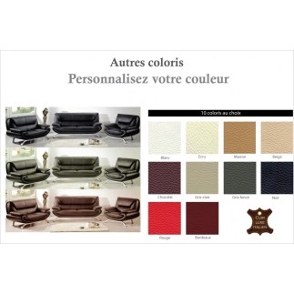 Ensemble composé d'un canapé 3 places et d'un canapé 2 places et d'un fauteuil en cuir prestige luxe italien PASSY, couleur pers