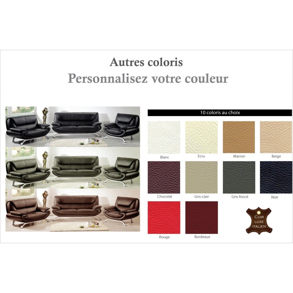 Ensemble composé d'un canapé 3 places et d'un canapé 2 places et d'un fauteuil en cuir prestige luxe italien PASSY, couleur pers Ensemble composé d'un canapé 3 places et d'un canapé 2 places et d'un fauteuil en cuir prestige luxe italien PASSY, couleur pers