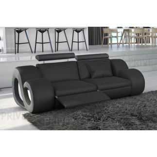 Canapé 2 places en cuir supérieur luxe haut de gamme italien MONRELAX, noir et gris