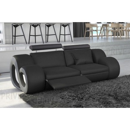 Canapé 2 places en cuir supérieur luxe haut de gamme italien MONRELAX, noir et gris