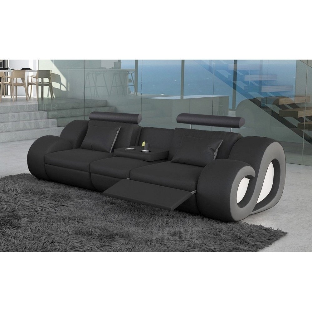 Canapé 3 places en cuir supérieur luxe haut de gamme italien MONRELAX, noir et gris, Noir / Gris clair Canapé 3 places en cuir supérieur luxe haut de gamme italien MONRELAX, noir et gris, Noir / Gris clair