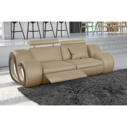 Canapé 2 places en cuir supérieur luxe haut de gamme italien MONRELAX, beige et chocolat