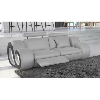 Canapé 2 places en cuir supérieur luxe haut de gamme italien MONRELAX, gris et noir