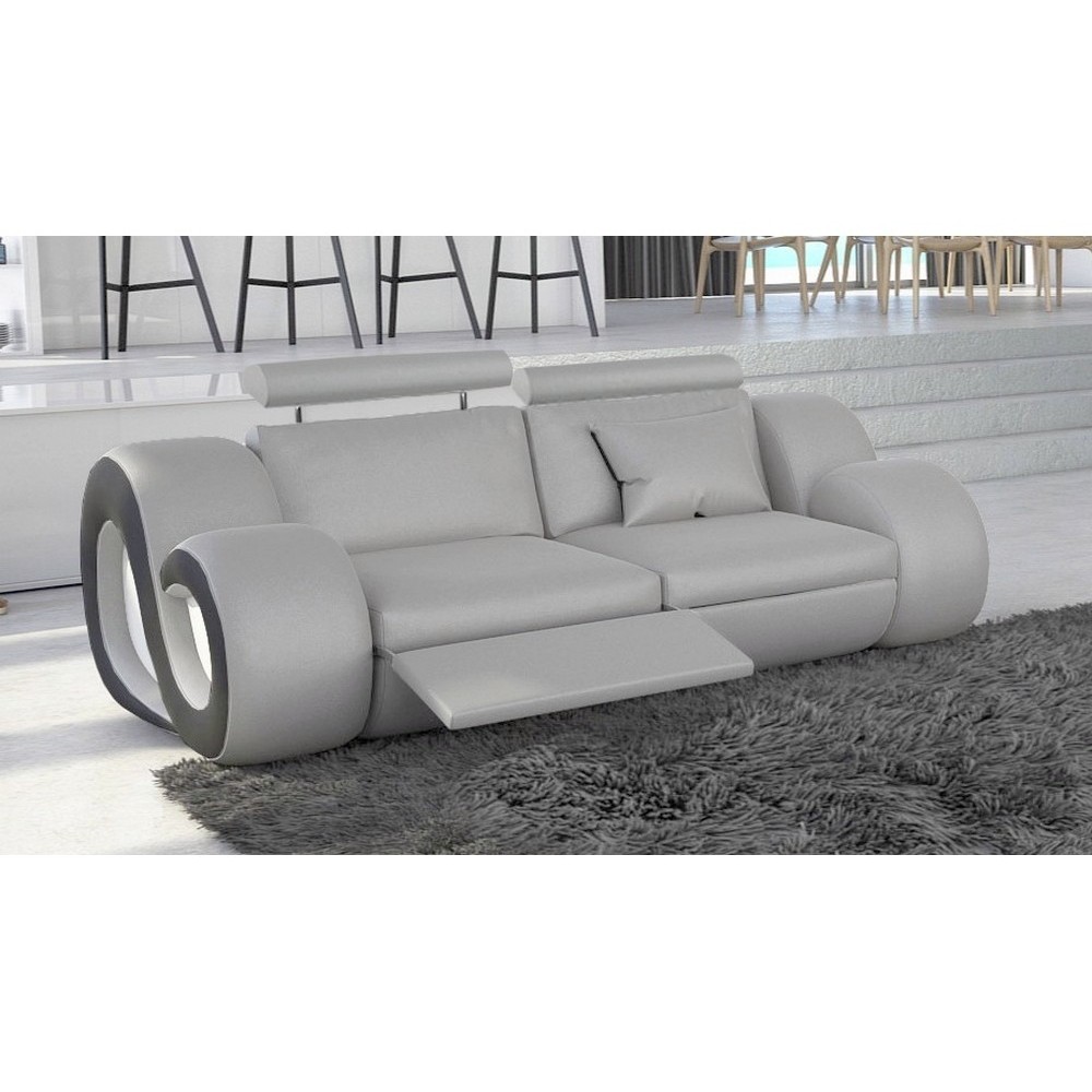 Canapé 2 places en cuir supérieur luxe haut de gamme italien MONRELAX, gris et noir, Gris clair / Noir Canapé 2 places en cuir supérieur luxe haut de gamme italien MONRELAX, gris et noir, Gris clair / Noir