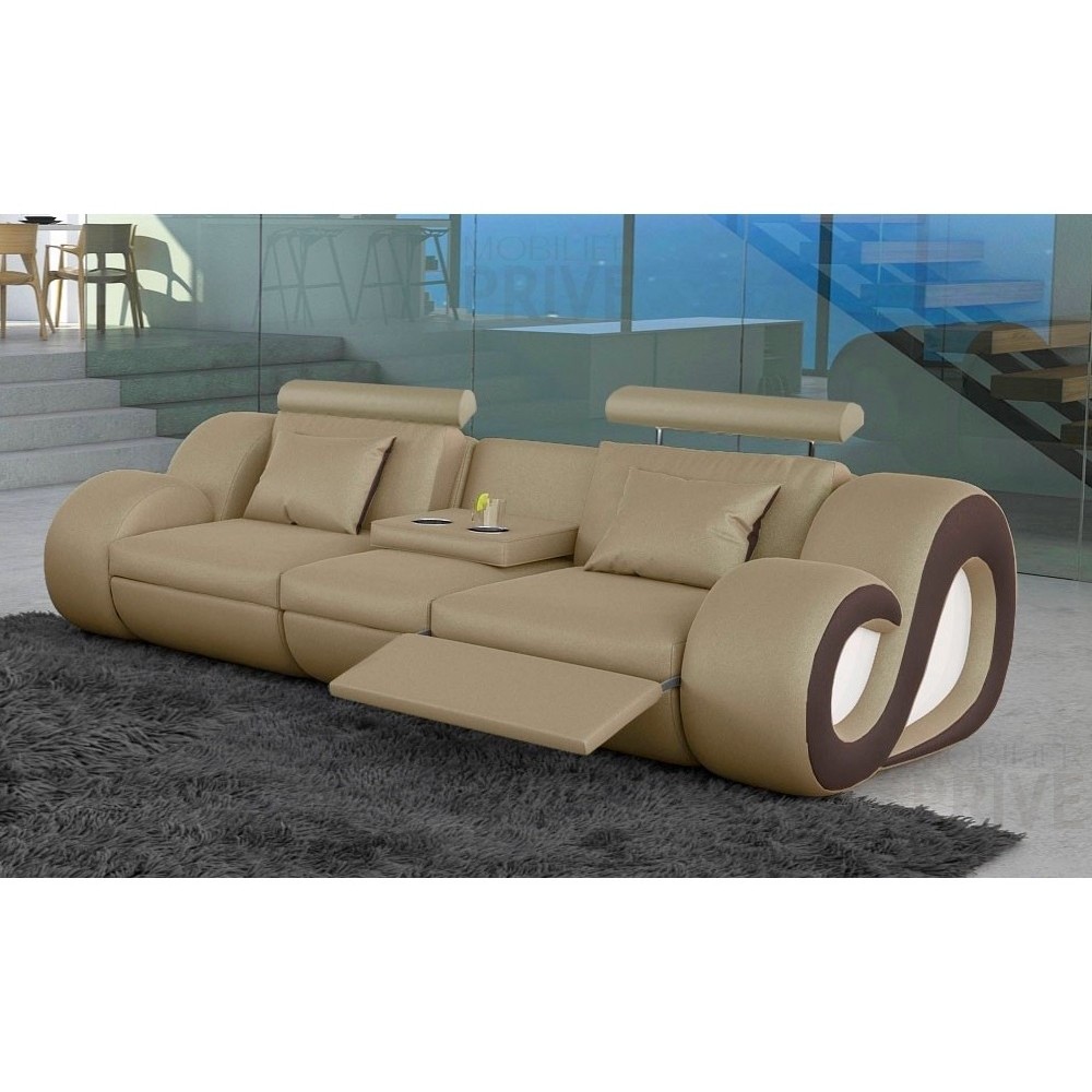 Canapé 3 places en cuir supérieur luxe haut de gamme italien MONRELAX, beige et chocolat Canapé 3 places en cuir supérieur luxe haut de gamme italien MONRELAX, beige et chocolat
