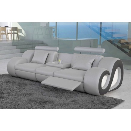 Canapé 3 places en cuir supérieur luxe haut de gamme italien MONRELAX, gris clair et noir