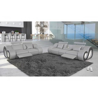 Canapé 3 places en cuir supérieur luxe haut de gamme italien MONRELAX, gris clair et noir